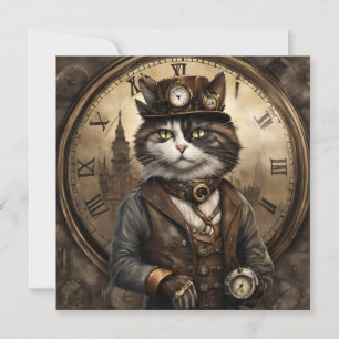 Dapper Steampunk Calico Cat Invitation
