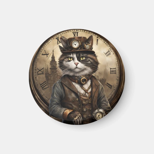  Dapper Steampunk Calico Cat Magnet (Front)