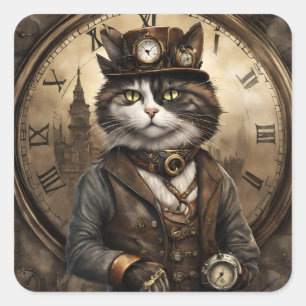  Dapper Steampunk Calico Cat Square Sticker
