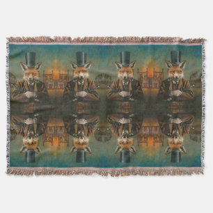 Dapper Victorian Fox Throw Blanket