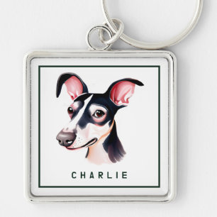 Dapper Whippet Pup Personalised Key Ring