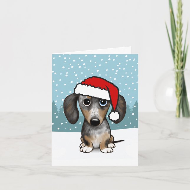 Dapple Dachshund Santa Wiener Dog Christmas Holiday Card (Front)
