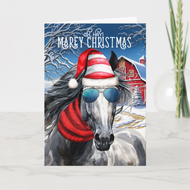 Dapple Grey Horse Funny MAREy Christmas Holiday Card (Front)