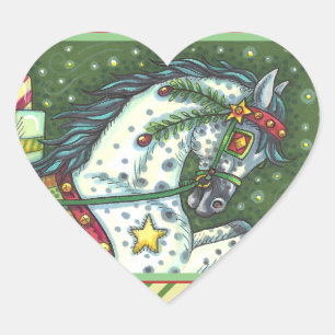 DAPPLE GREY IN A ONE HORSE OPEN SLEIGH, COLORFUL HEART STICKER