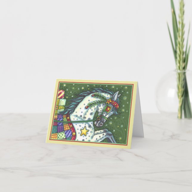 DAPPLE GREY IN A ONE HORSE OPEN SLEIGH With Verse Holiday Card (Front)