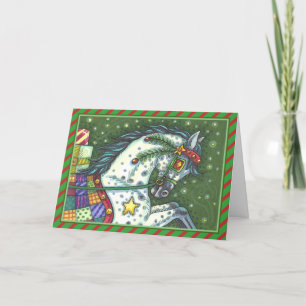 DAPPLE GREY IN A ONE HORSE OPEN SLEIGH With Verse Holiday Card