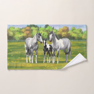 Dapple Grey Pinto Paint Horses In Summer Pasture Bath Towel Set