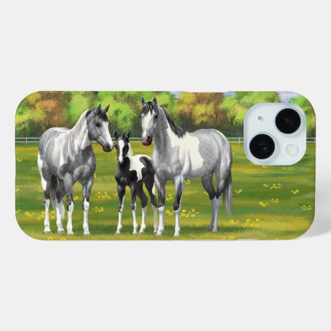Dapple Grey Pinto Paint Horses In Summer Pasture Case-Mate iPhone Case (Back (Horizontal))