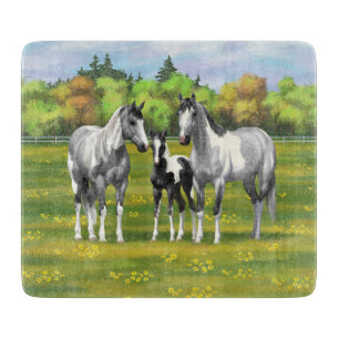 Dapple Grey Pinto Paint Horses In Summer Pasture Cutting Board