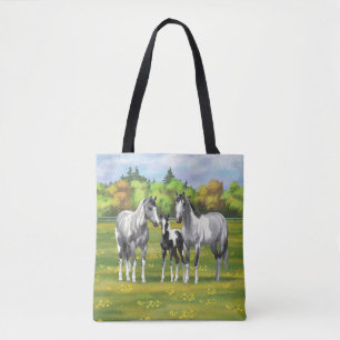 Dapple Grey Pinto Paint Horses In Summer Pasture Tote Bag