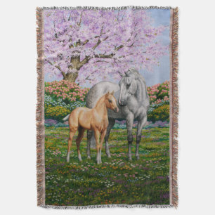 Dapple Grey Quarter Horse Mare Palomino Foal Throw Blanket