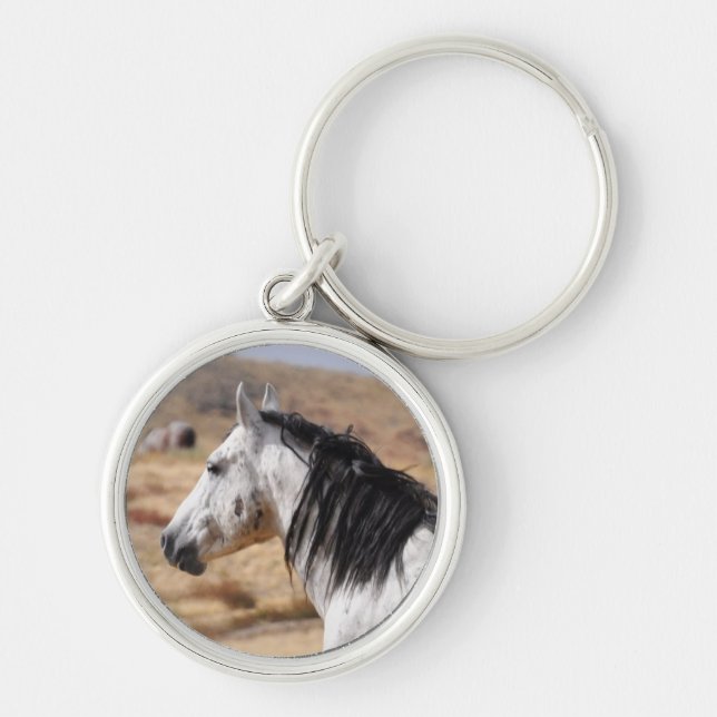Dapple Grey Wild Horse on Utah Range Key Ring (Front)