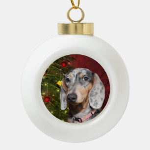 Dappled Dachshund Christmas Ceramic Ball Christmas Ornament