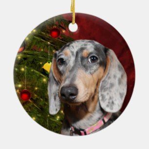 Dappled Dachshund Christmas Ceramic Tree Decoration