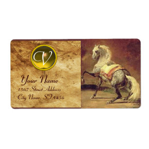 DAPPLED GREY HORSE MONOGRAM , brown gold yellow