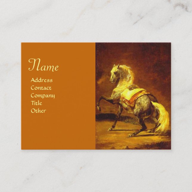 DAPPLED GREY HORSE Monogram Cream Pearl Paper Business Card (Front)