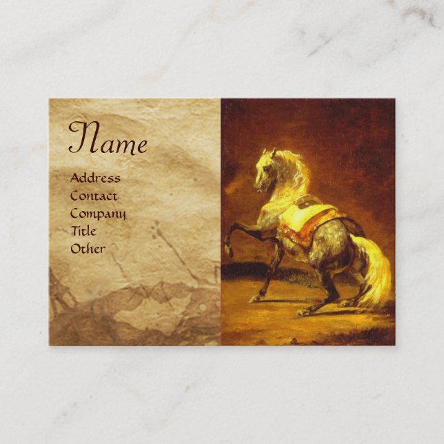 DAPPLED GREY HORSE Parchment Monogram Business Card (Front)