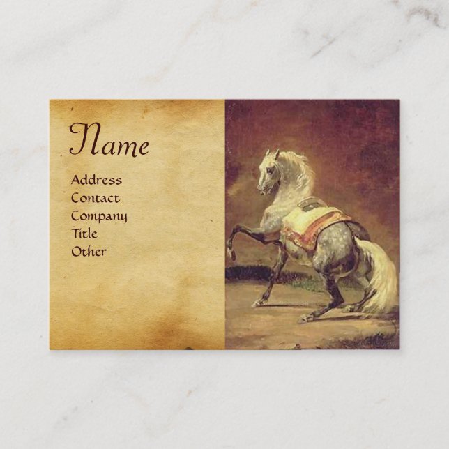 DAPPLED GREY HORSE Parchment Monogram Business Card (Front)