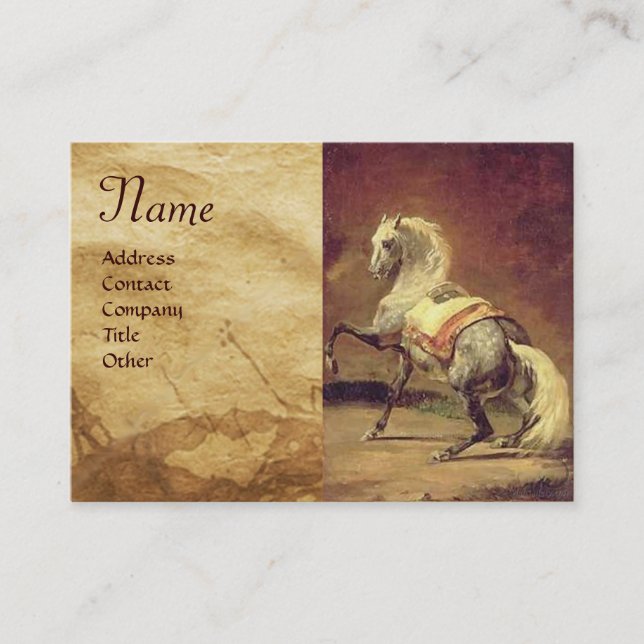 DAPPLED GREY HORSE Parchment Monogram Business Card (Front)