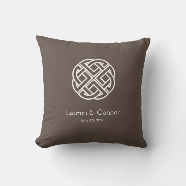 Dara Knot Celtic Irish Wedding Brown Cushion (Front)