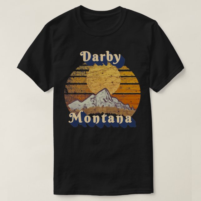 Darby Montana Retro Mountain Sunset Styled Pullove T-Shirt (Design Front)