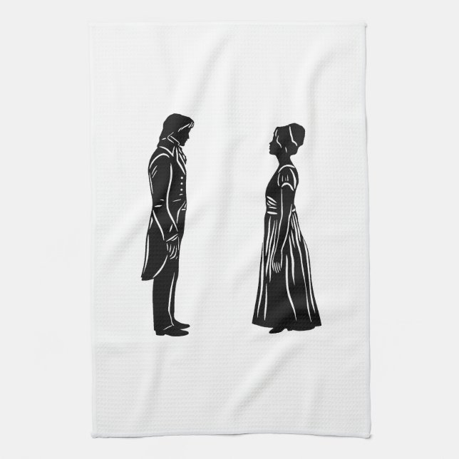 Darcy and Lizzy Silhouette Tea Towel (Vertical)