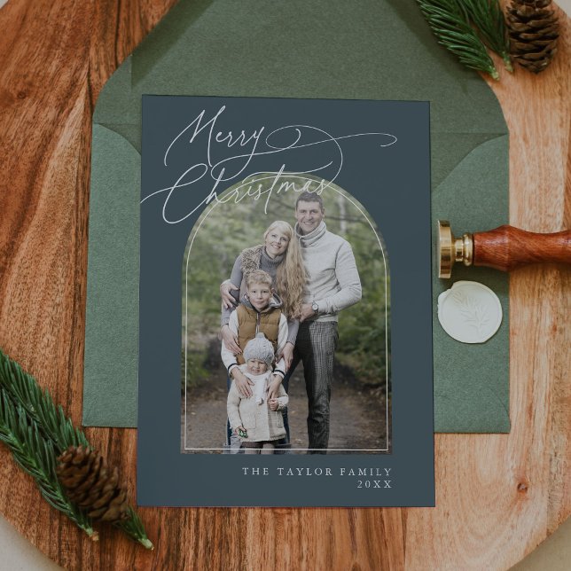 DARCY Blue Arch Family Classic Photo Christmas Holiday Card (DARCY Blue Arch Family Classic Photo Christmas Holiday Card)