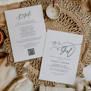 DARCY Classic Black White It's A Girl Baby Shower Invitation