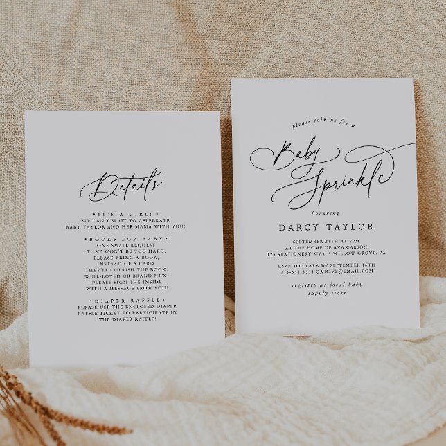 DARCY Minimalist Unique Black White Baby Sprinkle Invitation (DARCY Minimalist Unique Black White Baby Sprinkle Invitation)