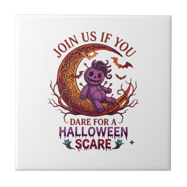 Dare Halloween Scare Purple Voodoo Doll Crescent M Ceramic Tile (Front)