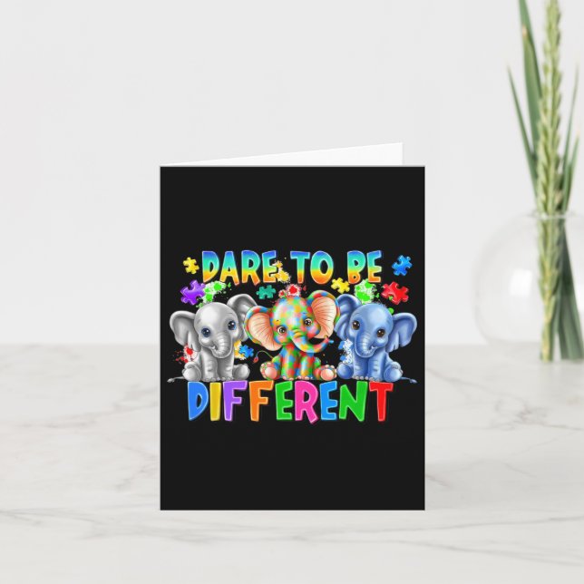 Dare To Be Different Cute Elephant Autism Awarenes Card (Front)