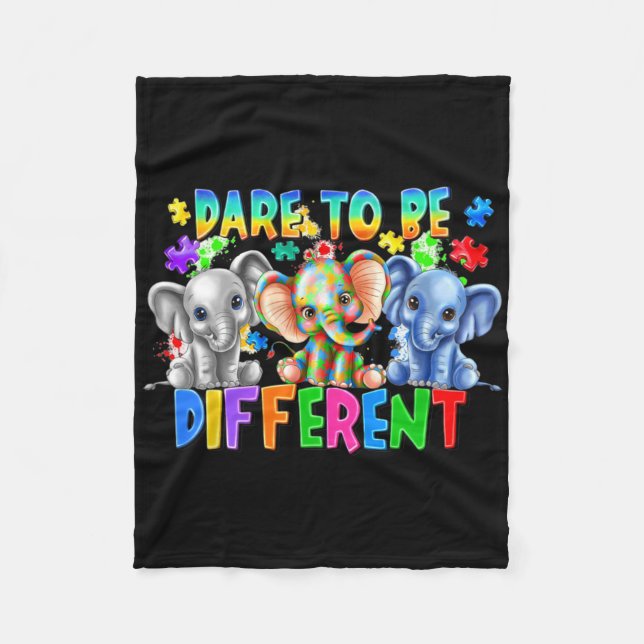 Dare To Be Different Cute Elephant Autism Awarenes Fleece Blanket (Front)