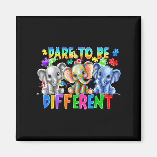 Dare To Be Different Cute Elephant Autism Awarenes Magnet (Front)