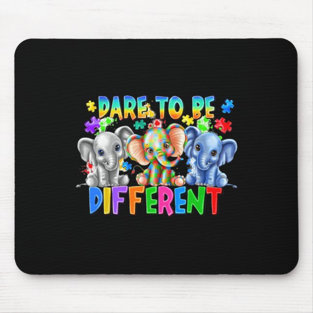 Dare To Be Different Cute Elephant Autism Awarenes Mouse Pad (Front)