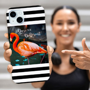 Dare To Be Different Flamingo White Black Stripes iPhone 15 Mini Case