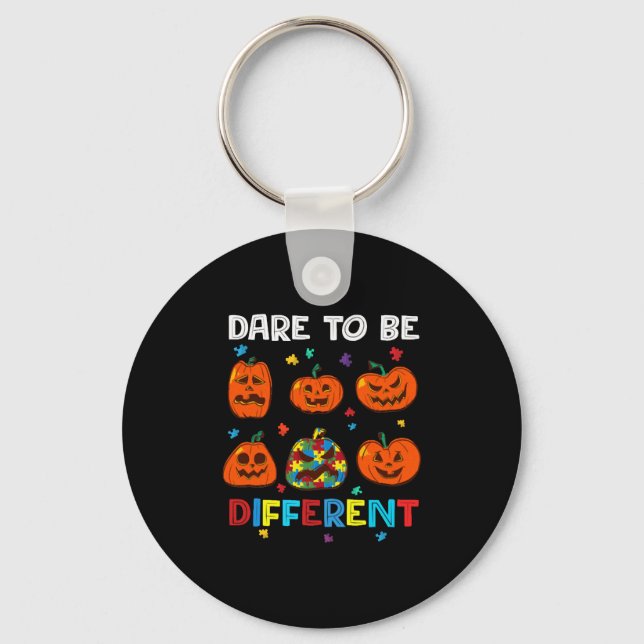 Dare To Be Different Pumpkin Autism Halloween Key Ring (Front)