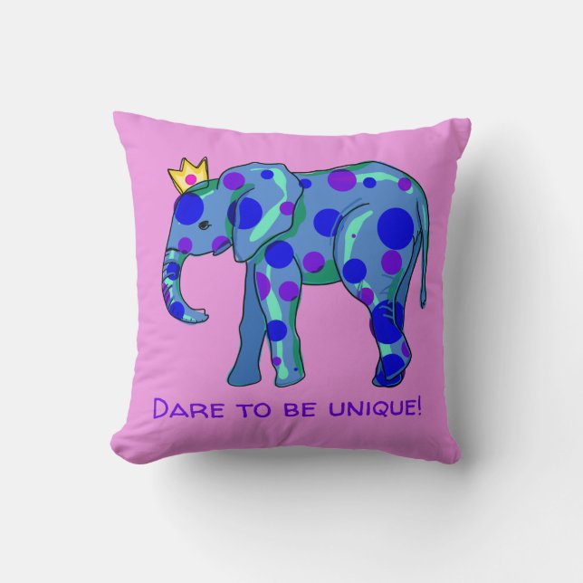 Dare to Be Unique Elephant Throw Pillow (Front)