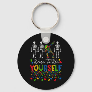 Dare To Be Yourself Autism Awareness Dabbing Skele Key Ring