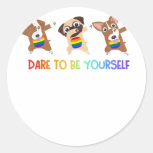 Dare To Be Yourself Awesome Dabbing Dogs Rainbow L Classic Round Sticker