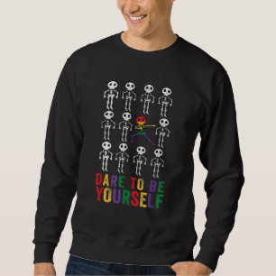 Dare To Be Yourself Cute Lgbt Pride  Dabbing Skele Sweatshirt