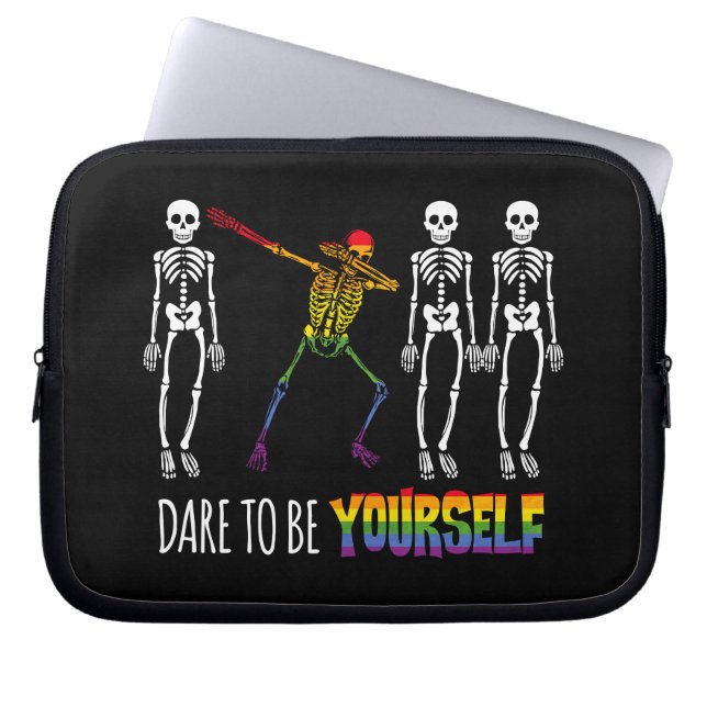 Dare To Be Yourself Halloween Dabbing Skeleton Laptop Sleeve (Front)