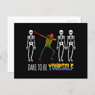 Dare To Be Yourself Halloween Dabbing Skeleton Postcard