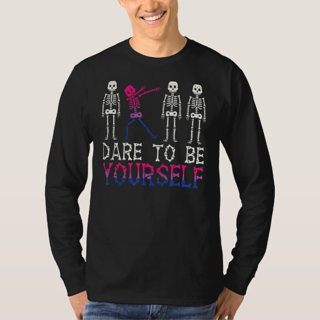 Dare To Be Yourself Skeleton Dab Bisexual Bi Pride T-Shirt (Front)