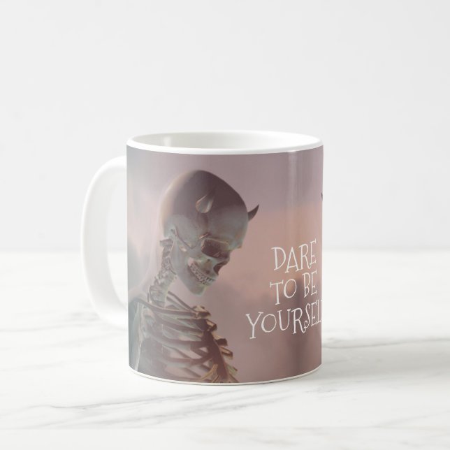 Dare To Be Yourself. Skeleton with horns Coffee Mug (Front Left)