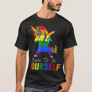 Dare To Be Yourself Unicorn Dabbing LGBT Gay Lesbi T-Shirt