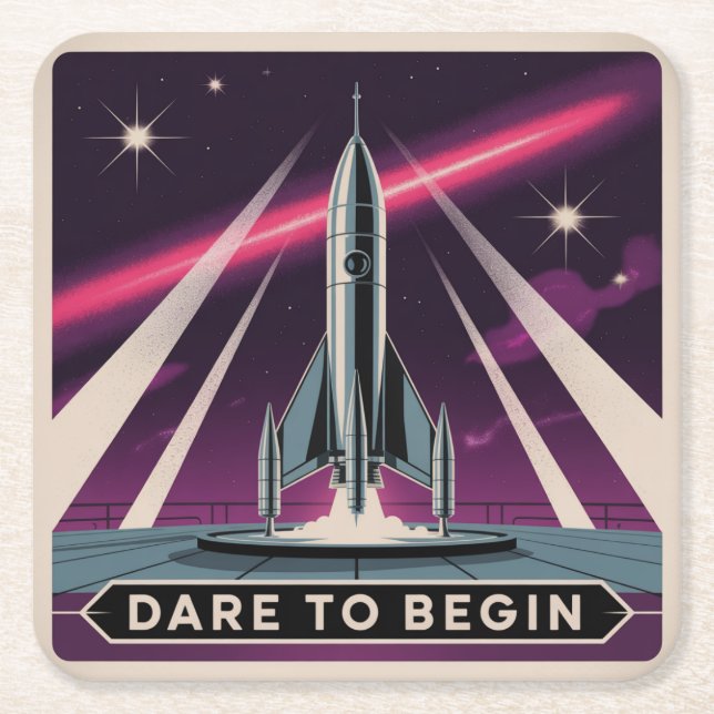 Dare To Begin Square Paper Coaster (Front)