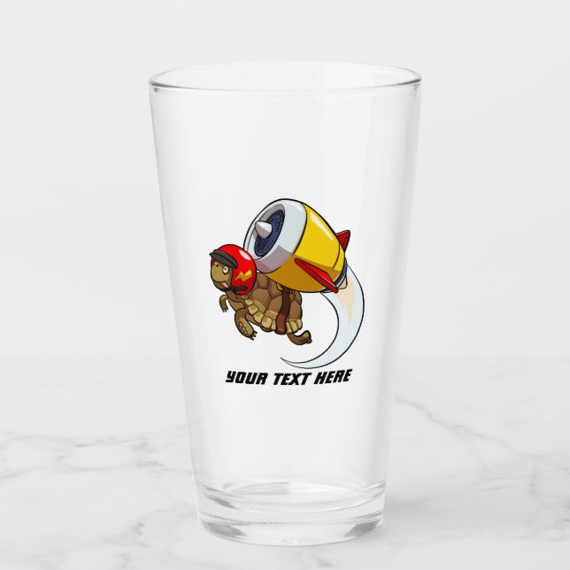 Daredevil Flying Tortoise with a Jet Pack Cartoon Glass (Front)