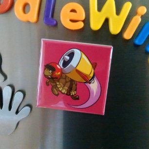 Daredevil Flying Tortoise with a Jet Pack Cartoon Magnet