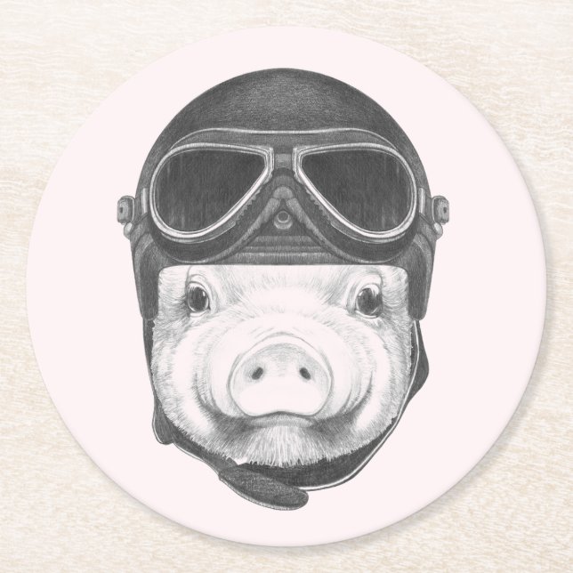 Daredevil Pig Round Paper Coaster (Front)
