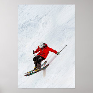 Daring Skier Flying Down a Steep Slope Poster
